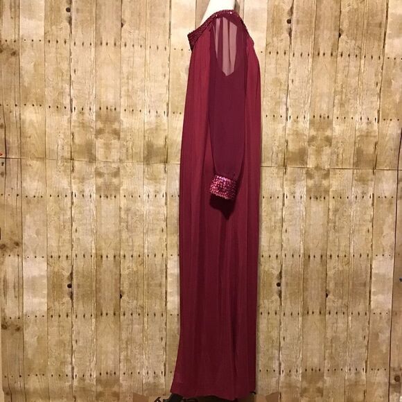 Vintage JCPenney Fashions Wine Sequin Neck Dress 20 1/2 - Picture 3 of 8
